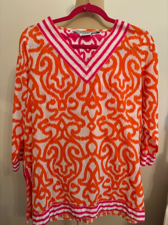 Gretchen Scott Designs Other - Gretchen Scott Designs 100% Cotton Pink & Orange Ikat V-Neck Tunic Medium